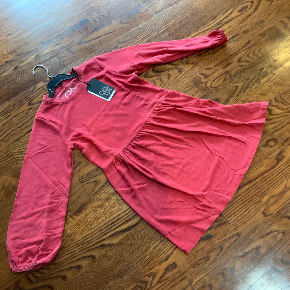 Big Girls Cozy Knit Blouson Sleeve Empire Waist Mini Dress